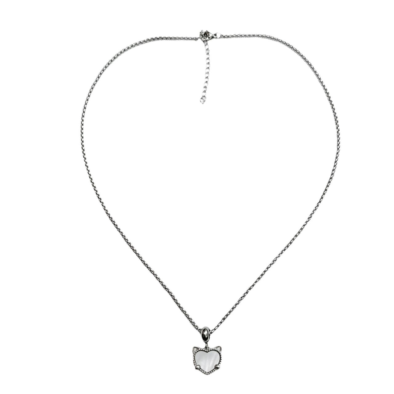 Silver Cat Shell Heart Necklace