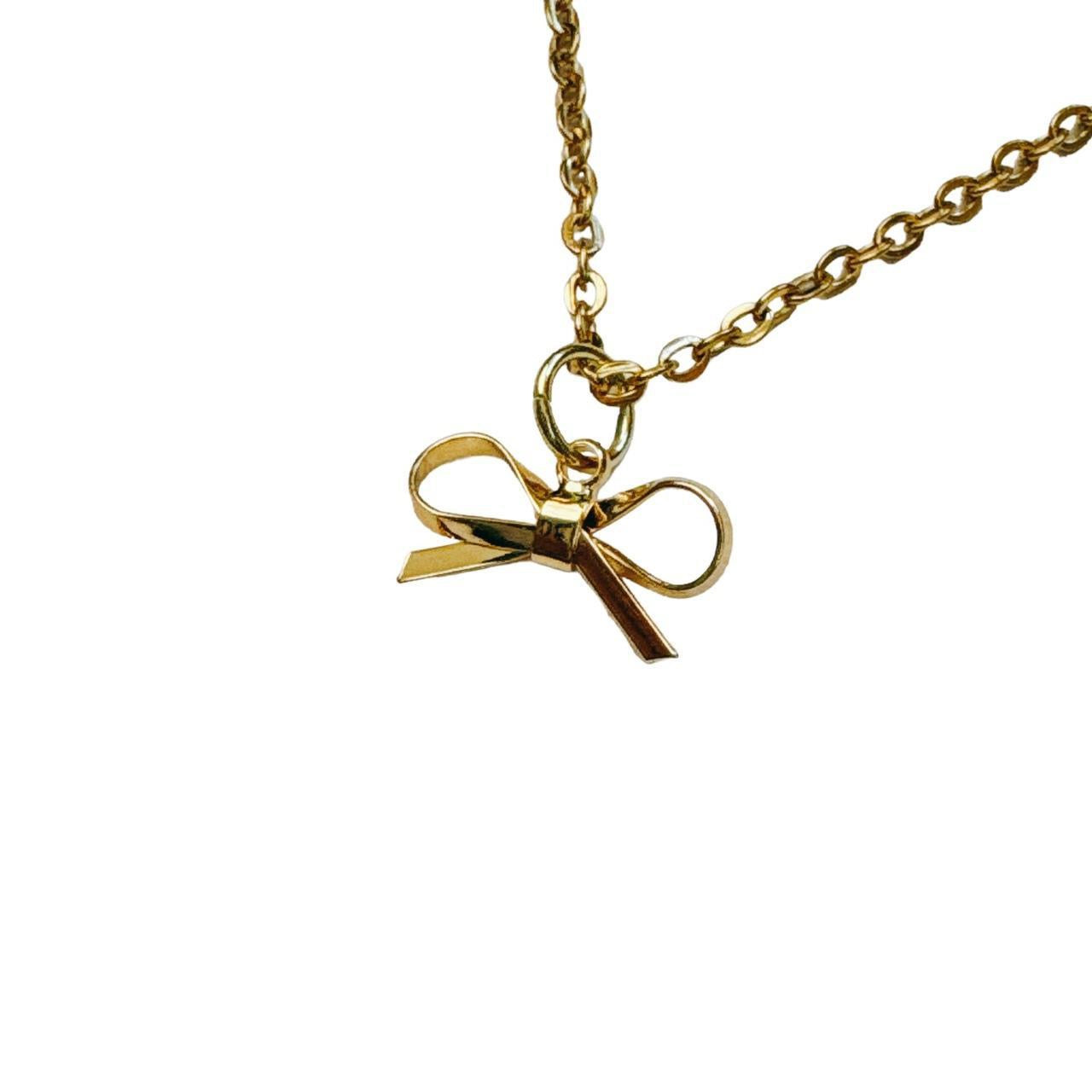 gold dainty bow necklace