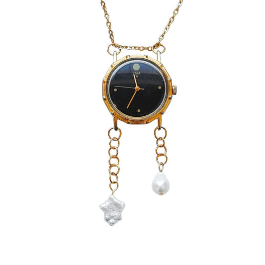 gold pearl watch necklace