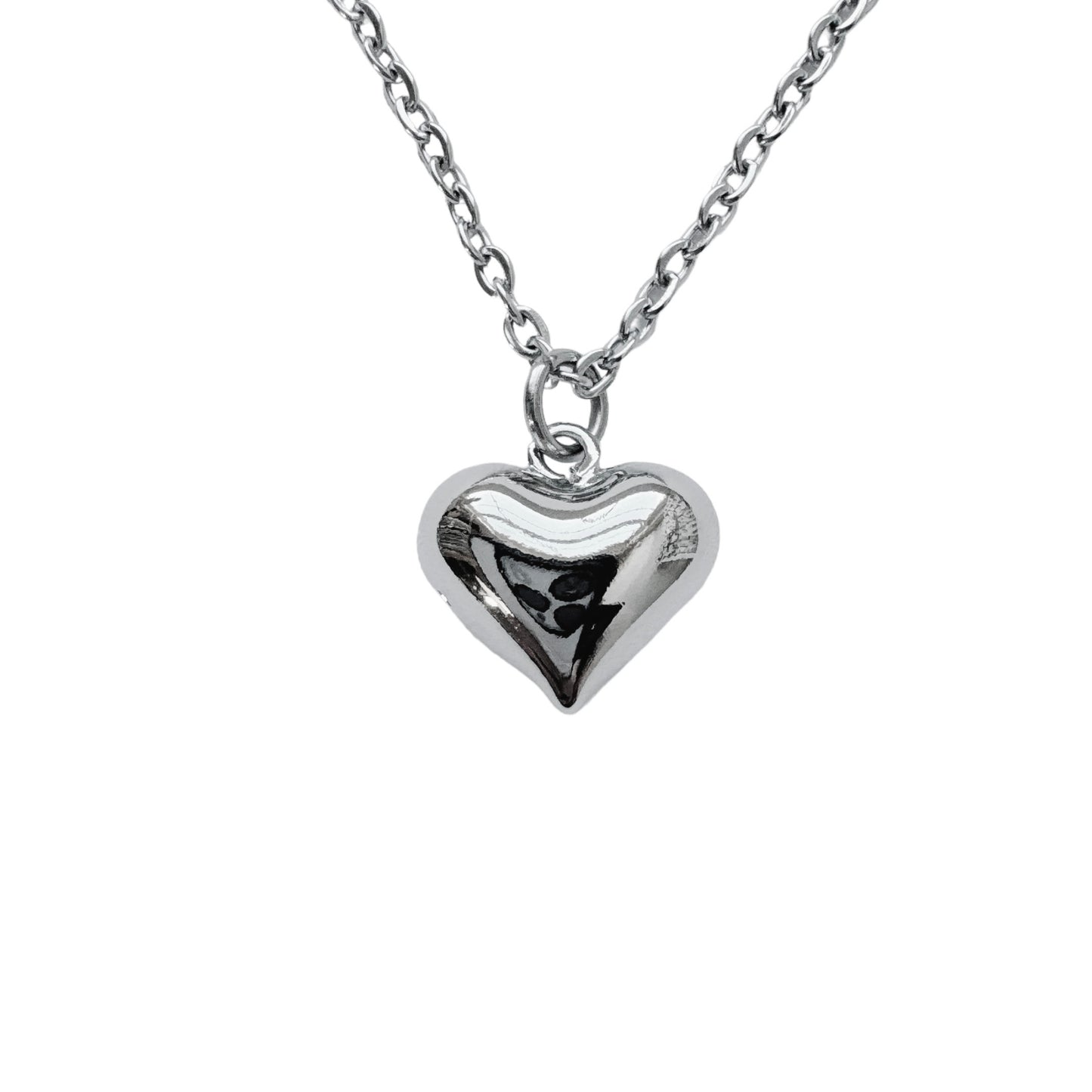 Silver Puffed Heart Necklace