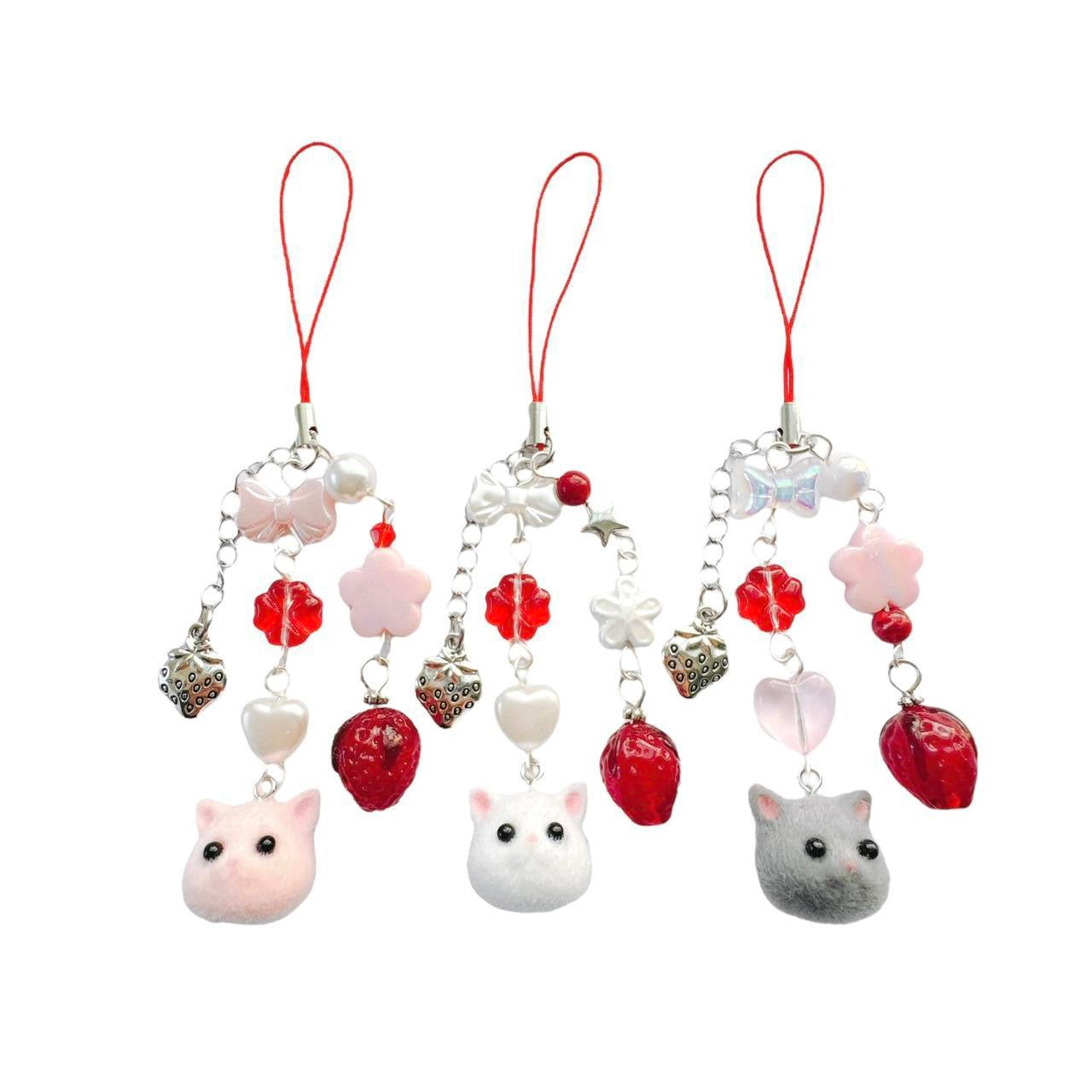 White Strawberry Cat Charm