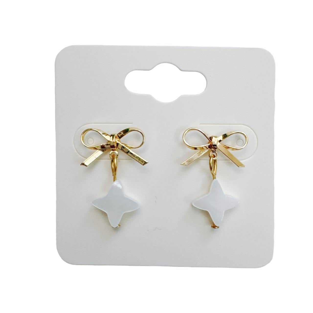 Gold Bow & Shell Sparkle Star Earrings