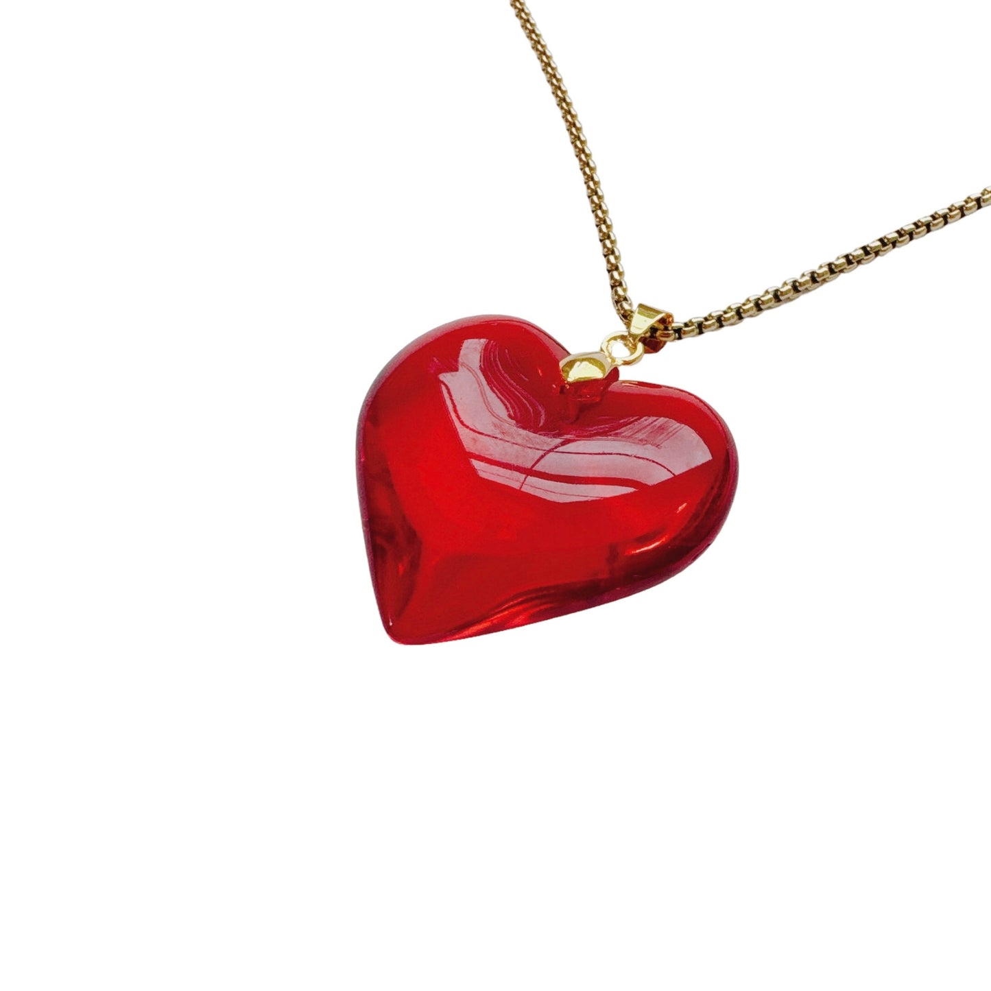 Gold Red Glass Heart Necklace