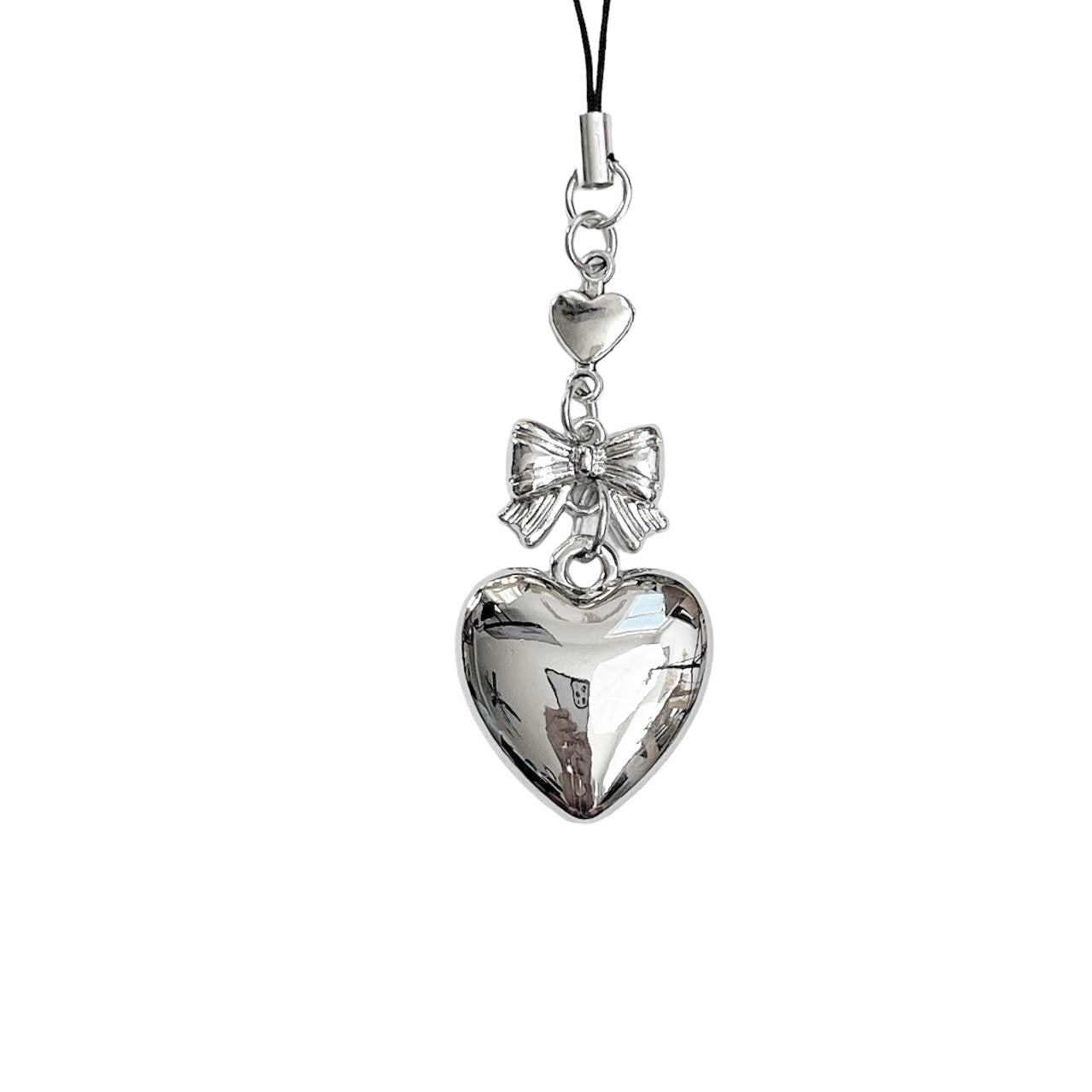 Silver Puffy Heart Phone Charm