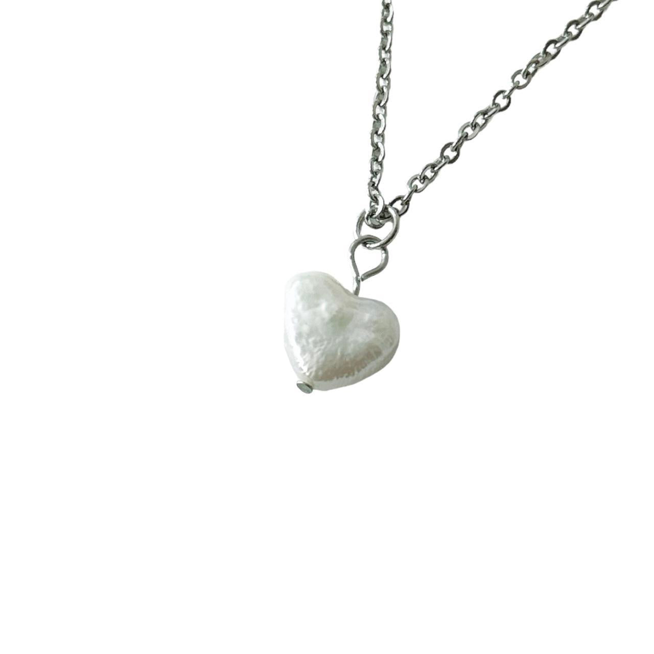 Silver Pearl Heart Necklace