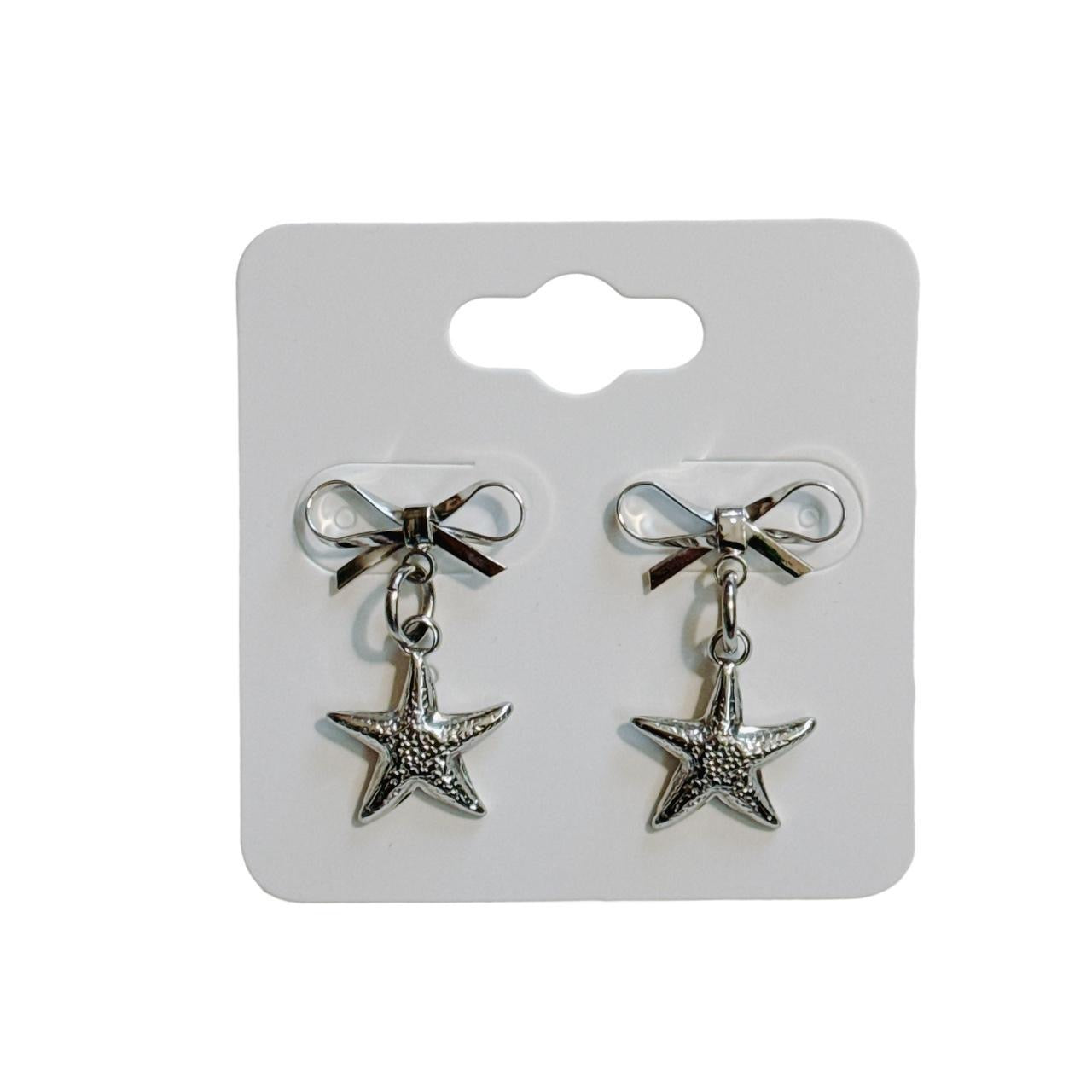 silver bow & starfish earrings