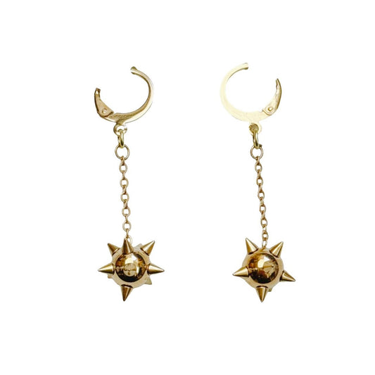 gold spike ball chain earrings