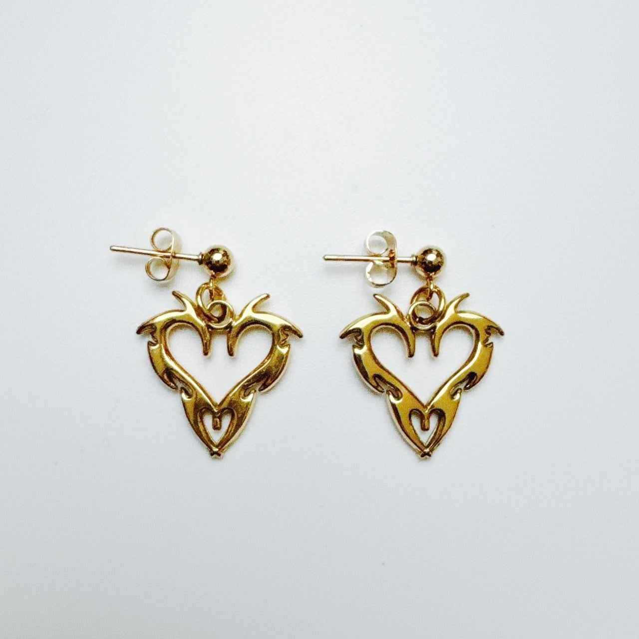 Gold Tribal Heart Earrings