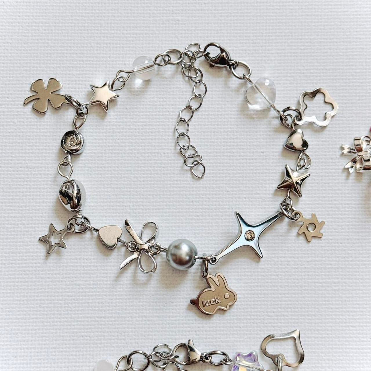 silver lucky bunny beaded bracelet