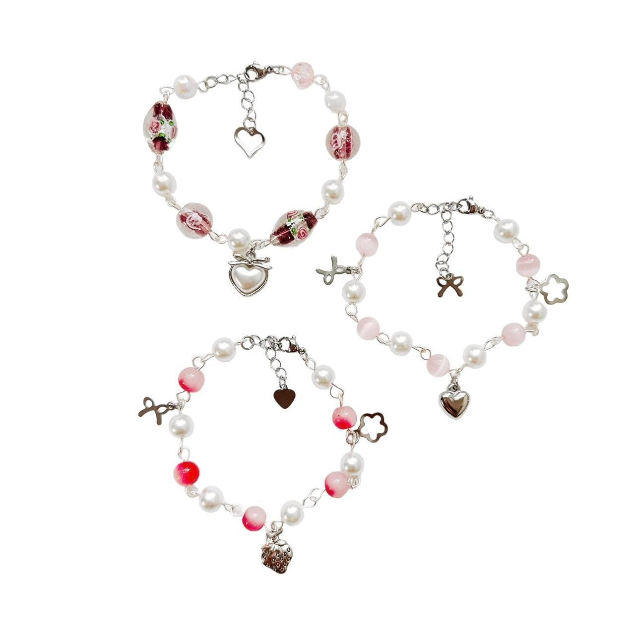 Floral Pearl Heart Charm Bracelet