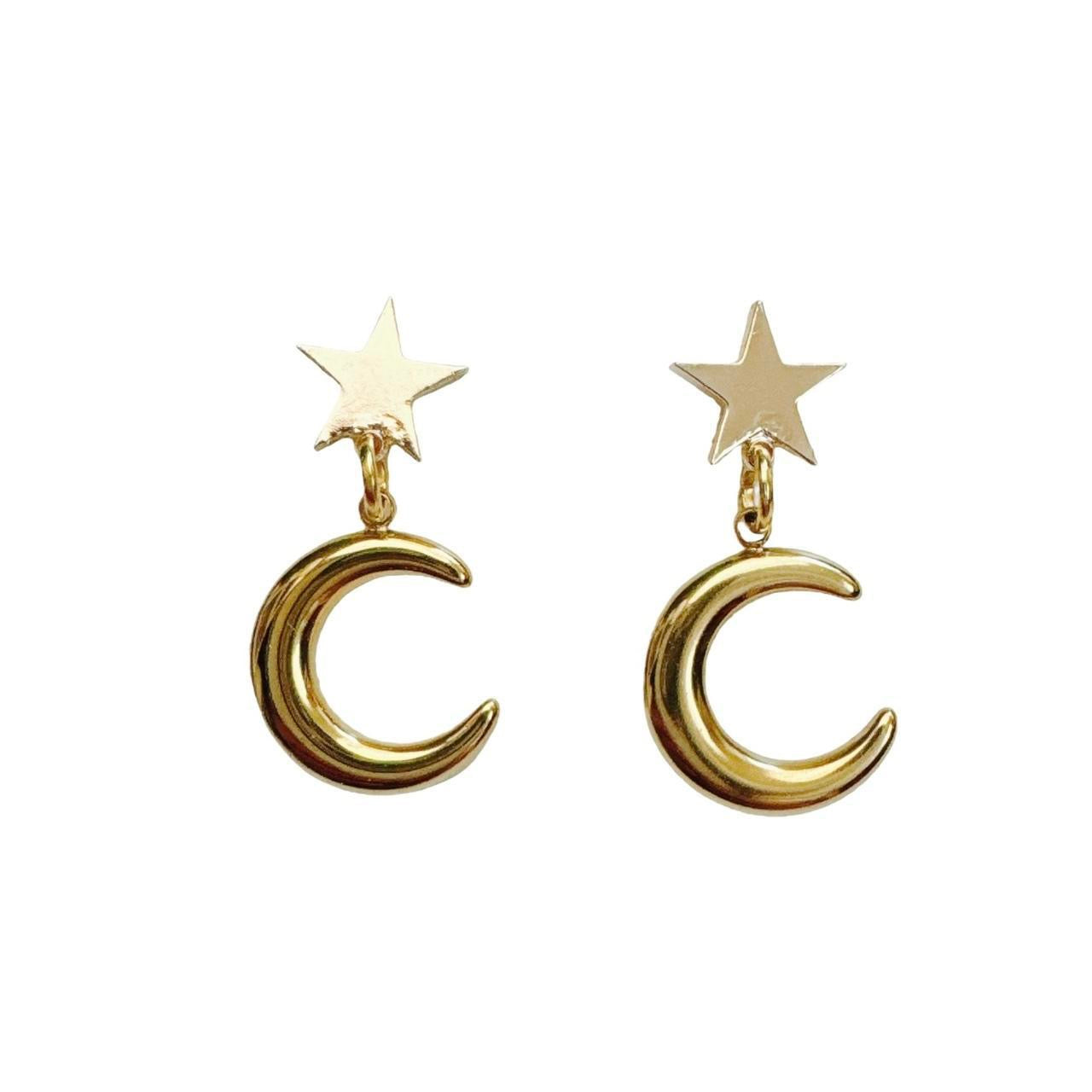 Gold Star & Moon Earrings