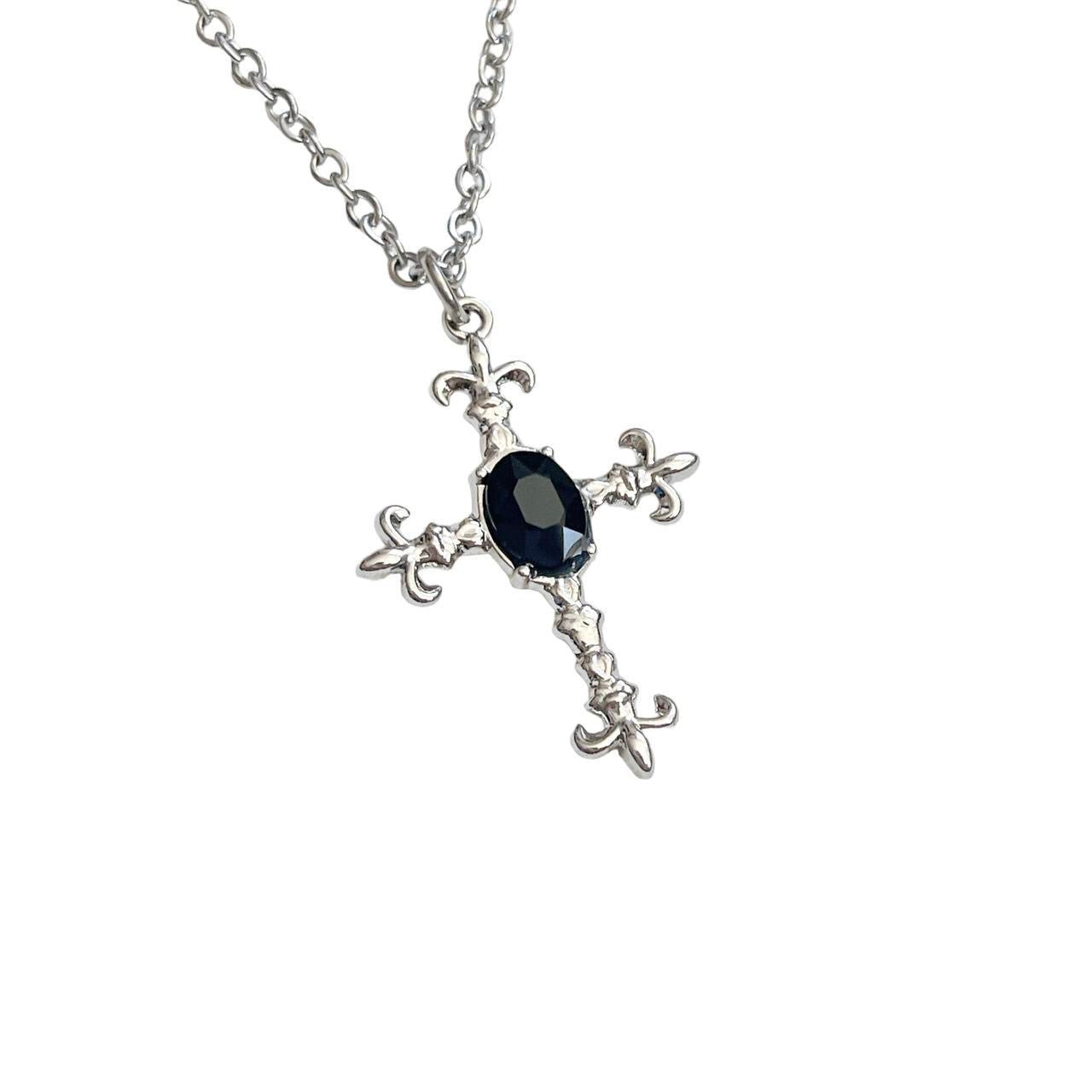 Black Rhinestone Cross Necklace