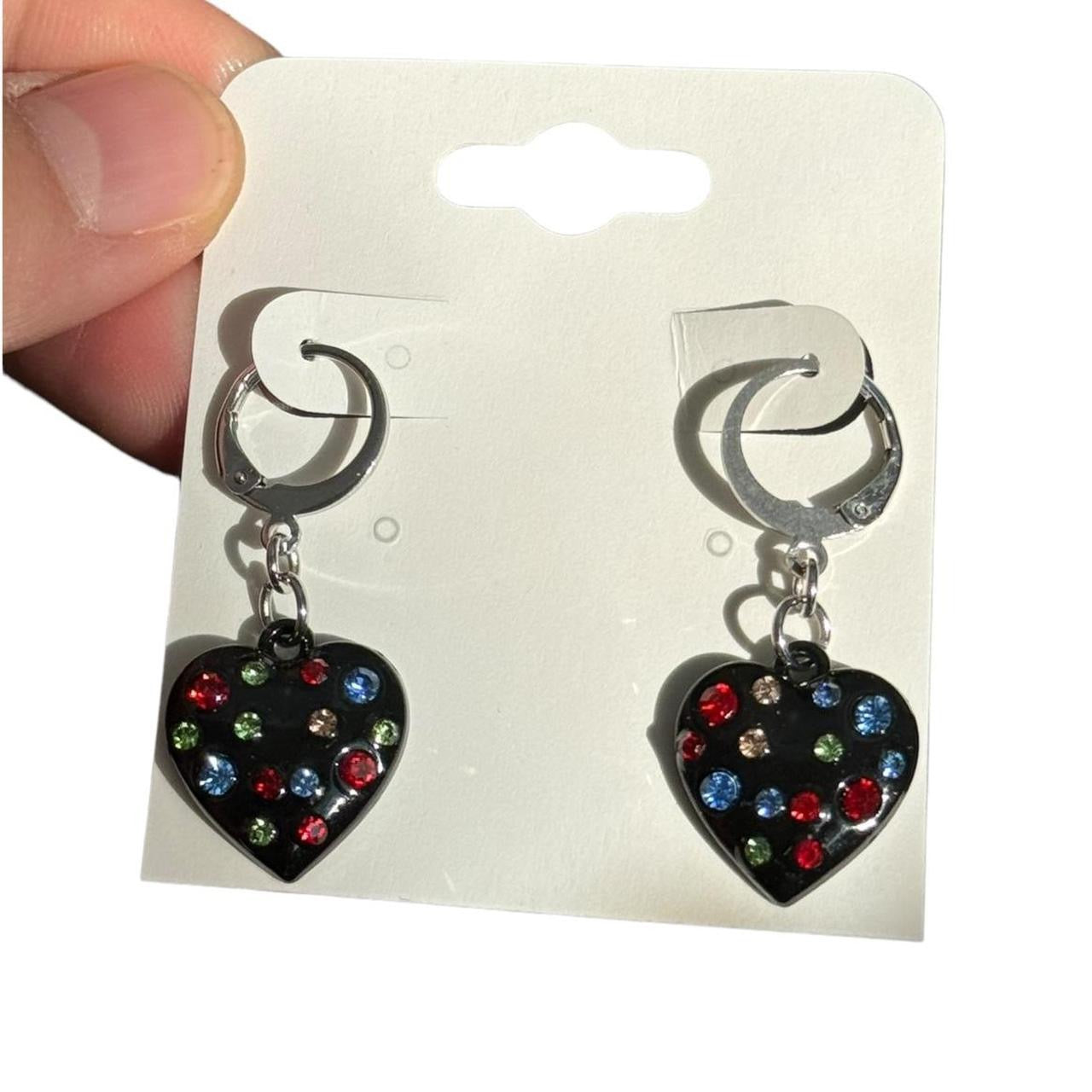 Black Rhinestone Heart Earrings