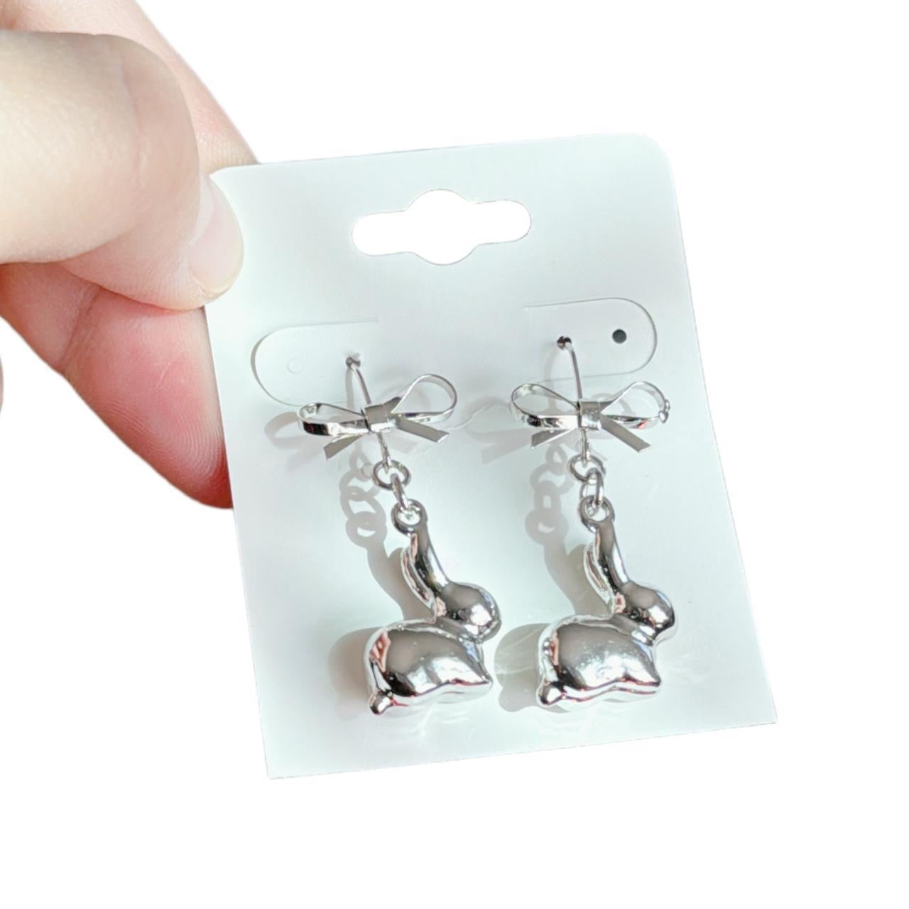 Silver Bow & Bunny Earrings