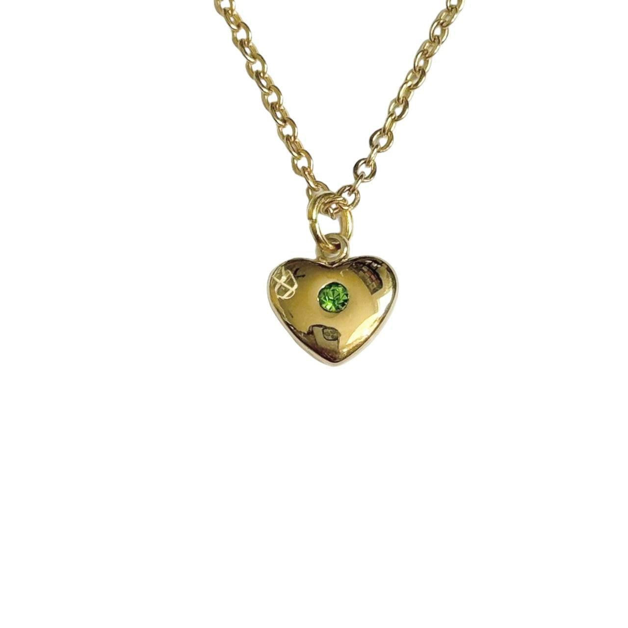 Gold & Green Rhinestone Heart Necklace