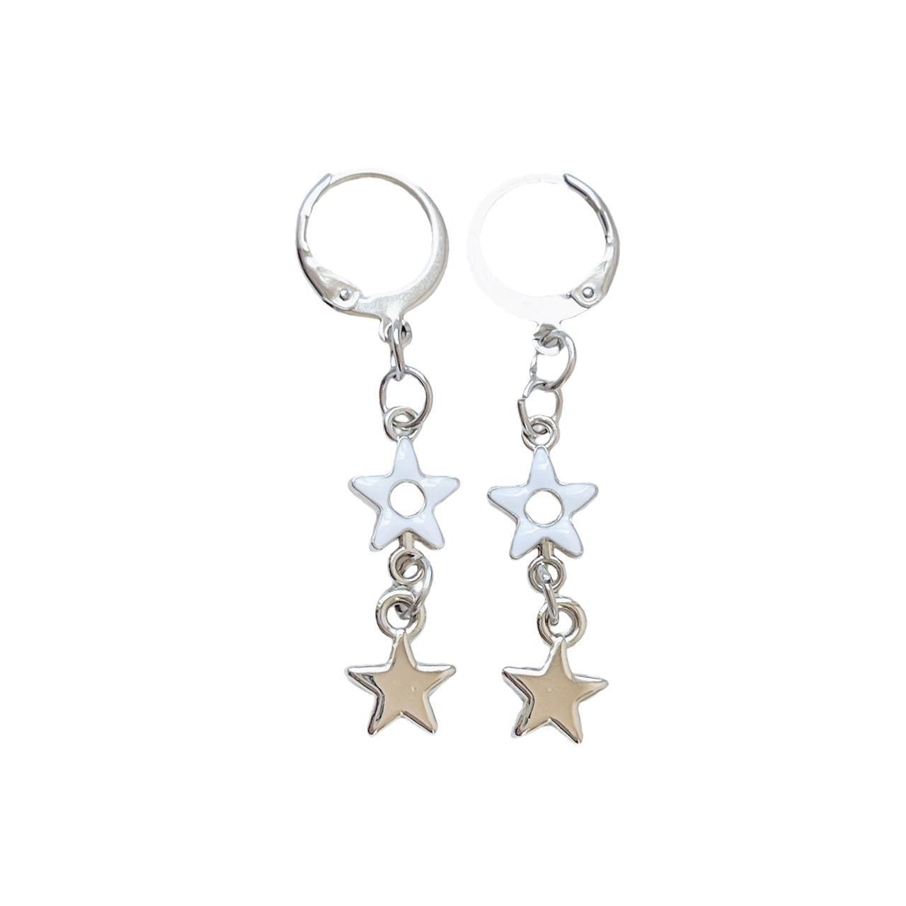 White Double Star Earrings