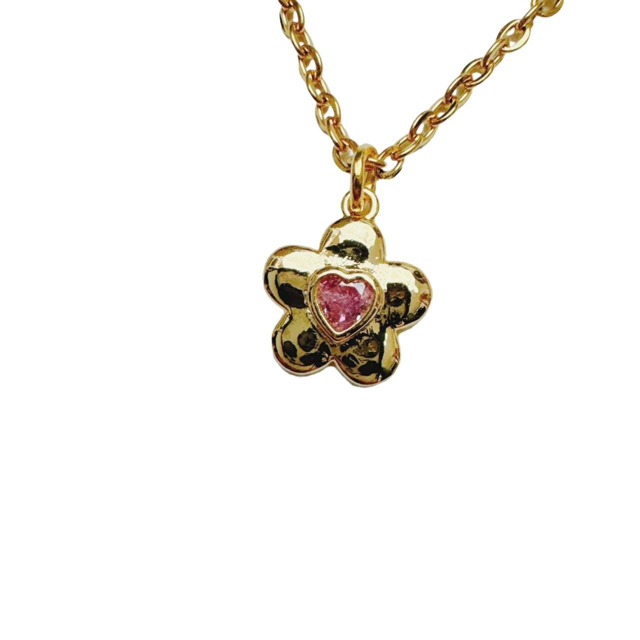 Pink Rhinestone Flower Necklace