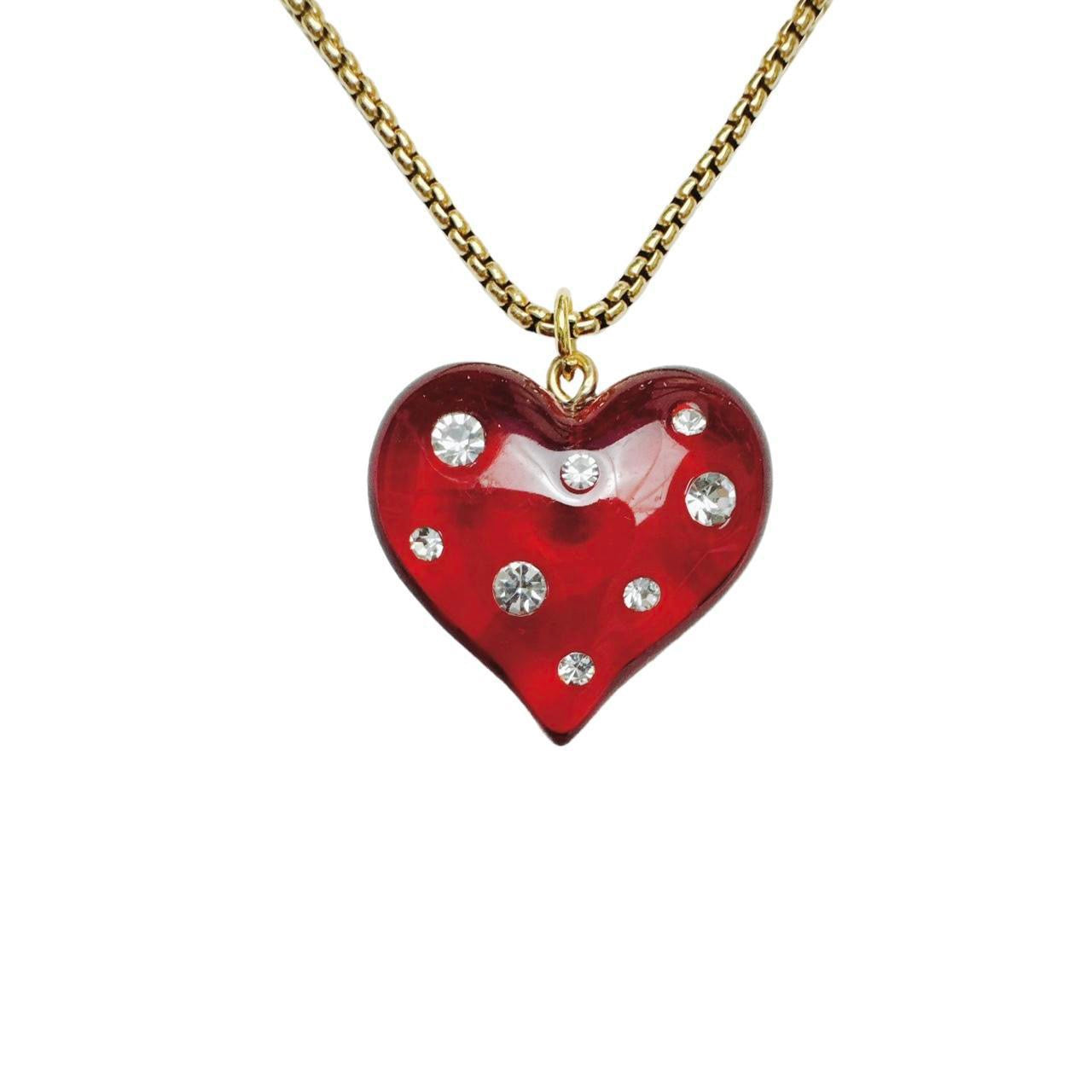 Rhinestone Red Glass Heart Necklace