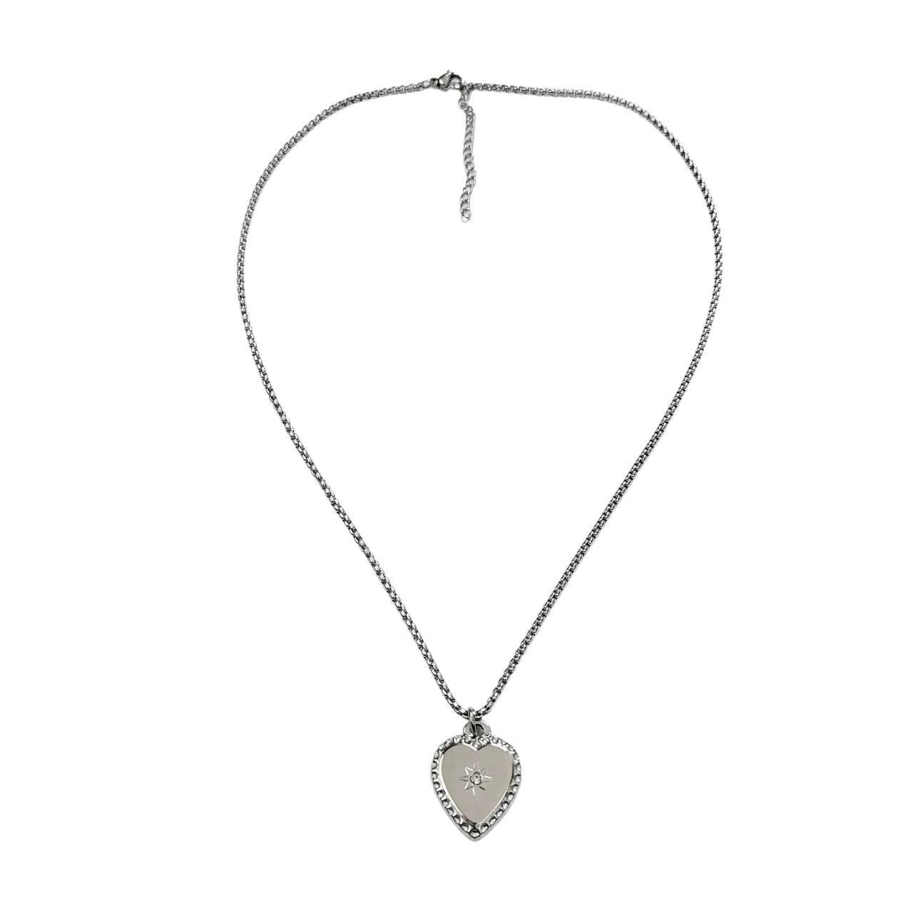 Silver Rhinestone Heart Necklace