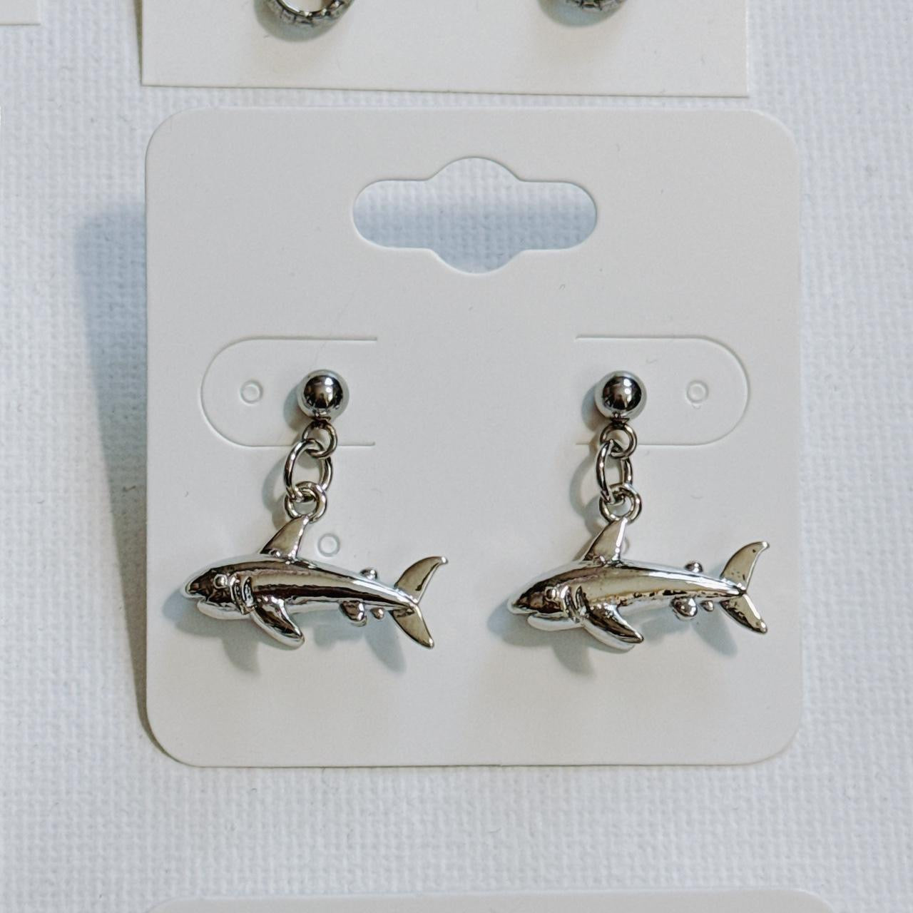 silver shark earrings