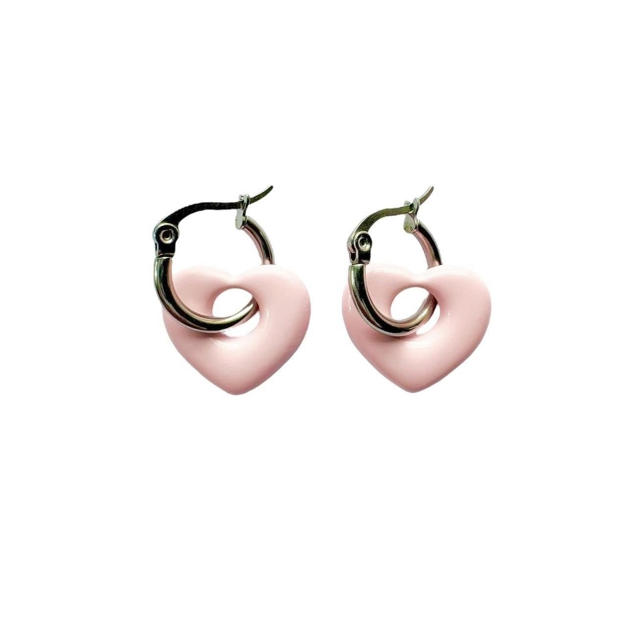 Pink Puffy Heart Hoop Earrings