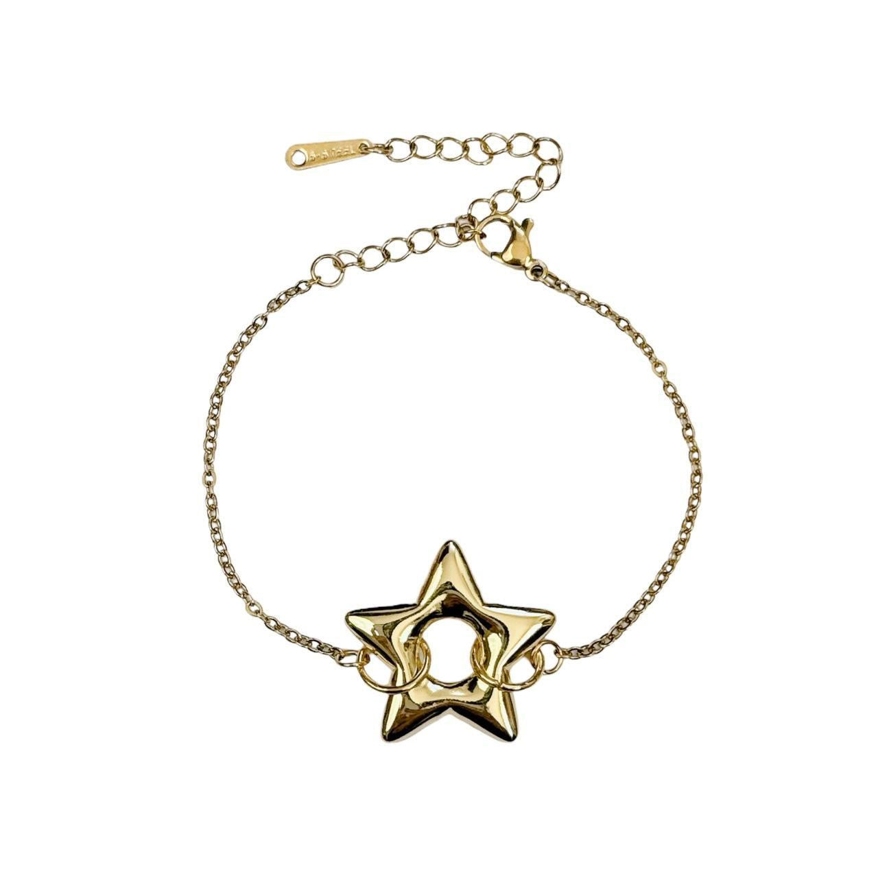 Gold Puffy Star Chain Bracelet