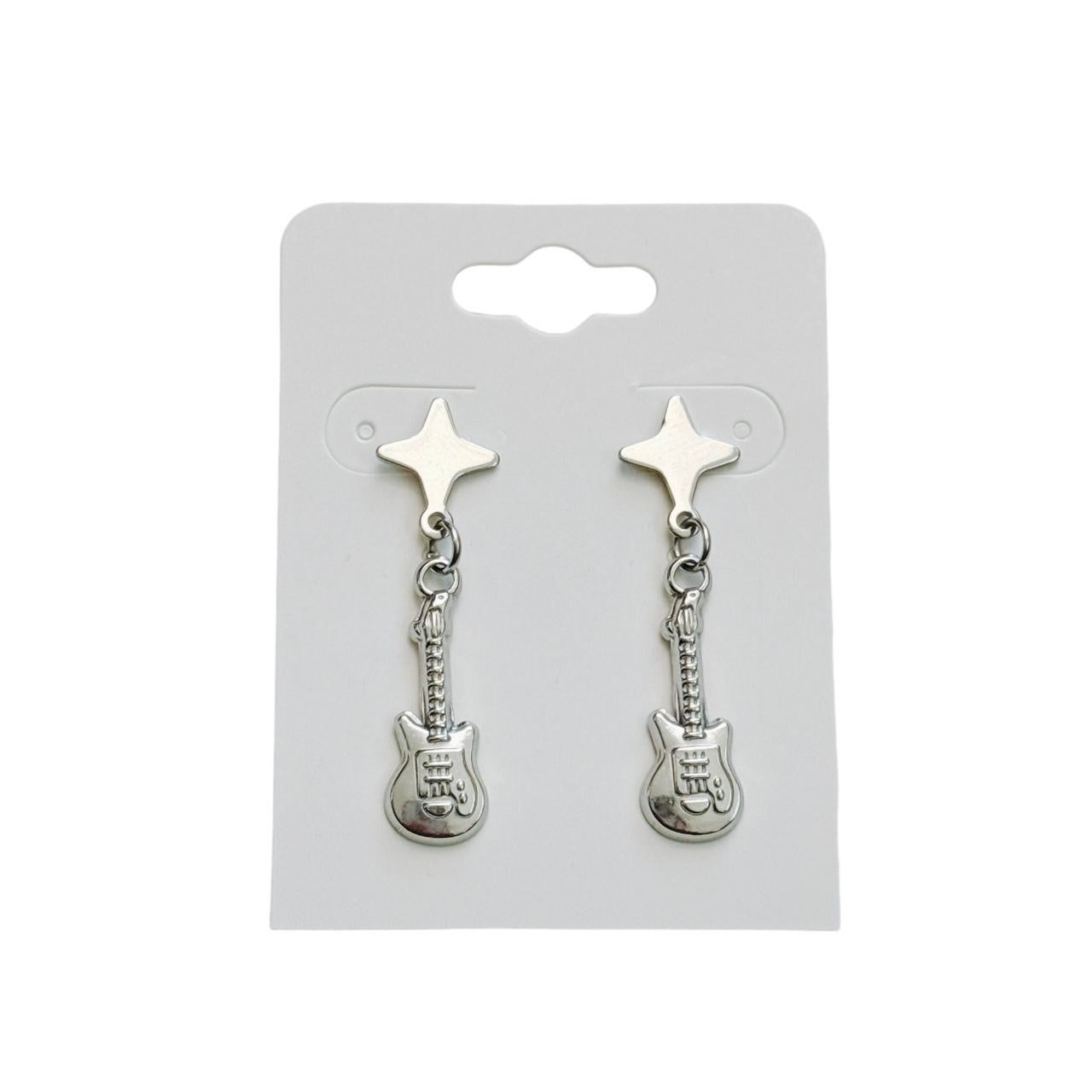 silver star & guitar earrings