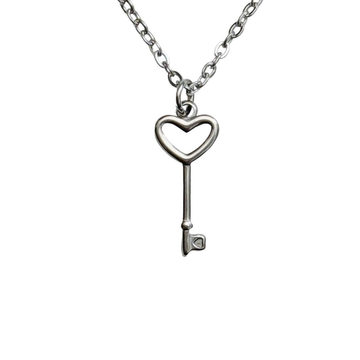 Silver Heart Key Necklace