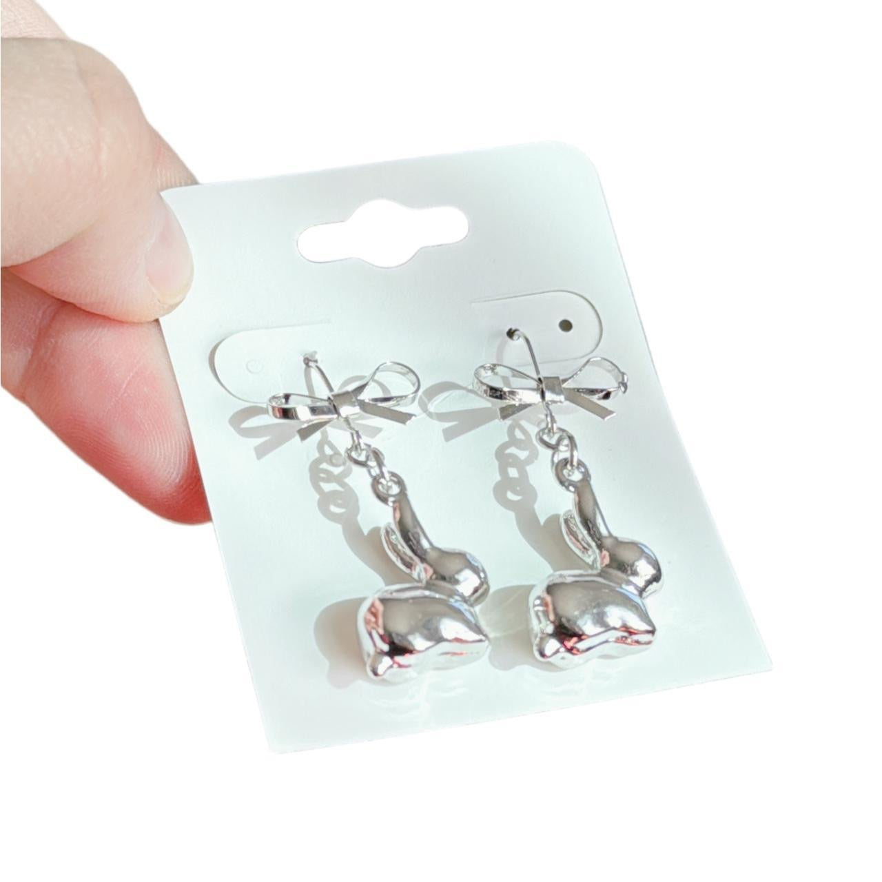 Silver Bow & Bunny Earrings