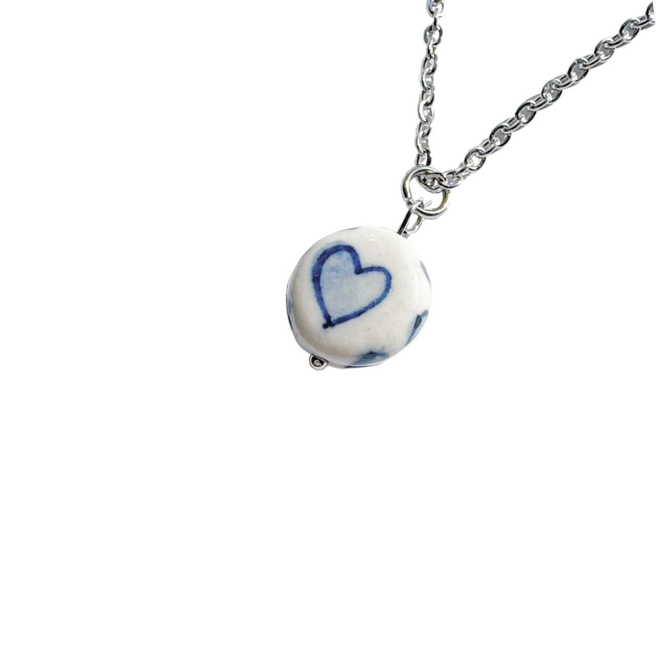 Silver Porcelain Heart Necklace