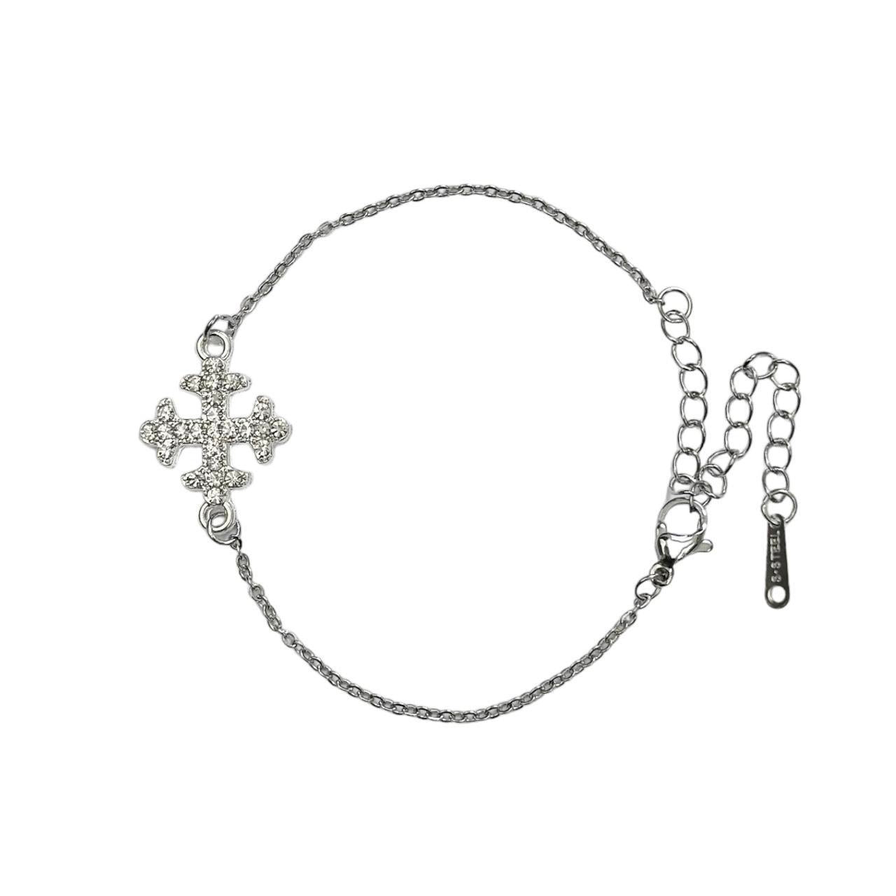 Rhinestone Cross Silver Bracelet