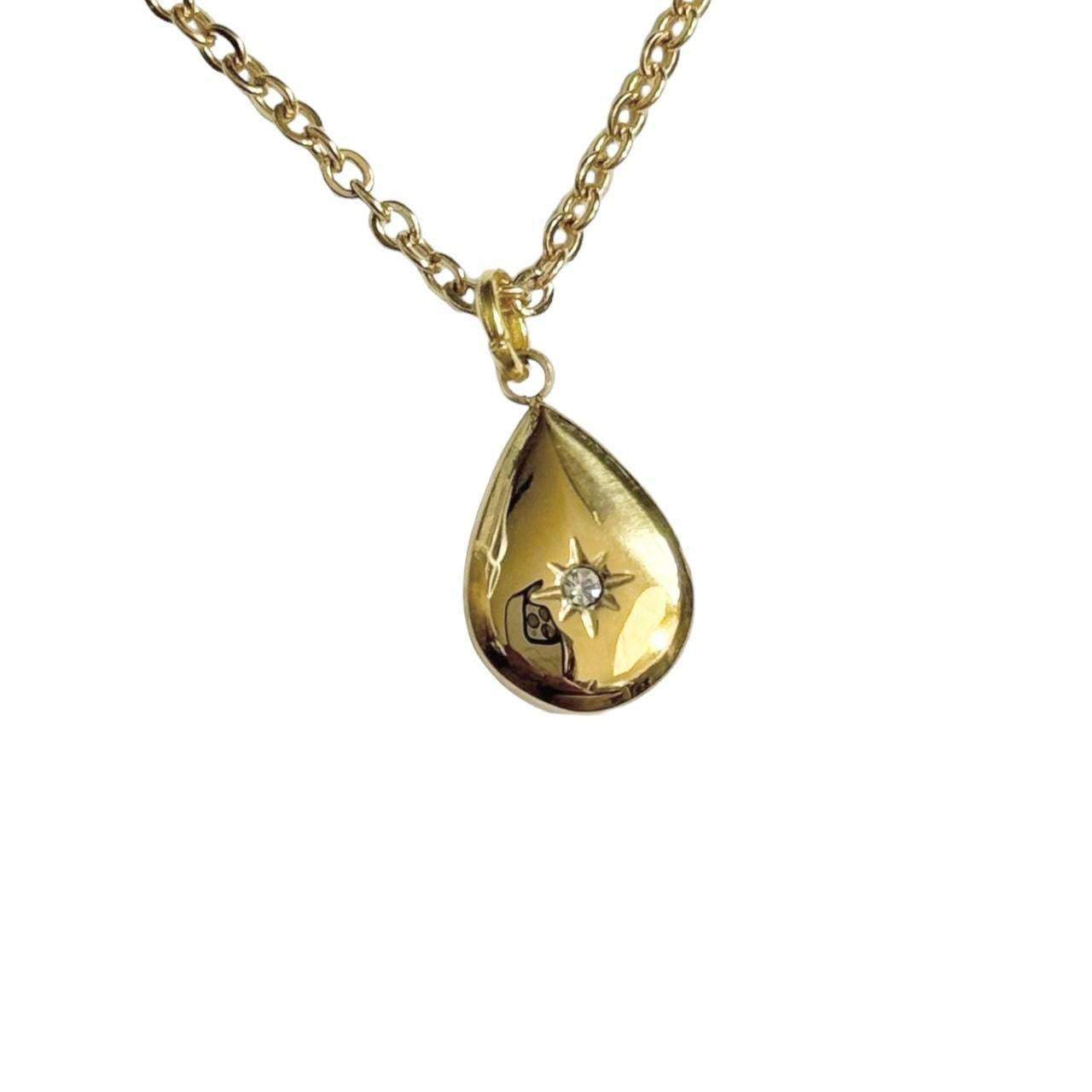 Gold Rhinestone Droplet Necklace