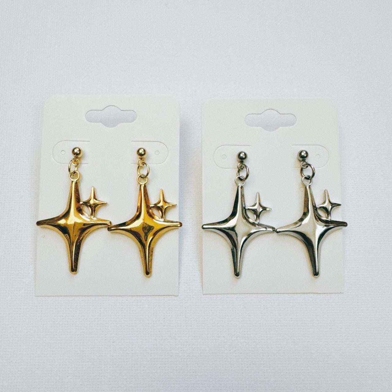 gold double sparkle star earrings