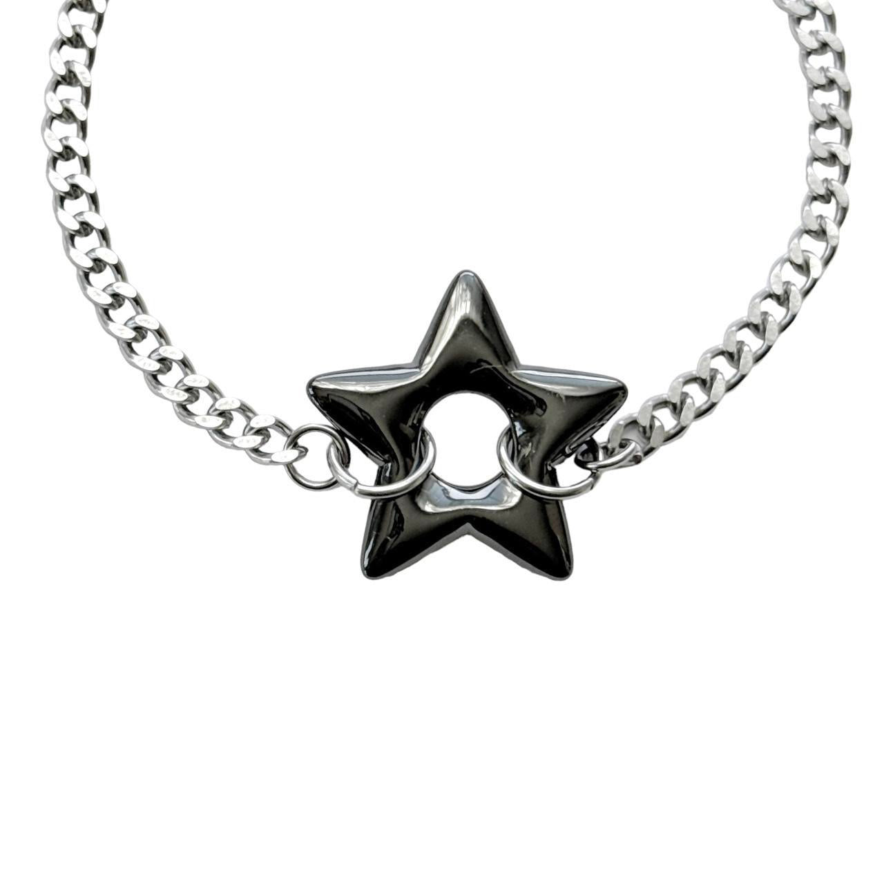 Black Puffy Star Chain Bracelet