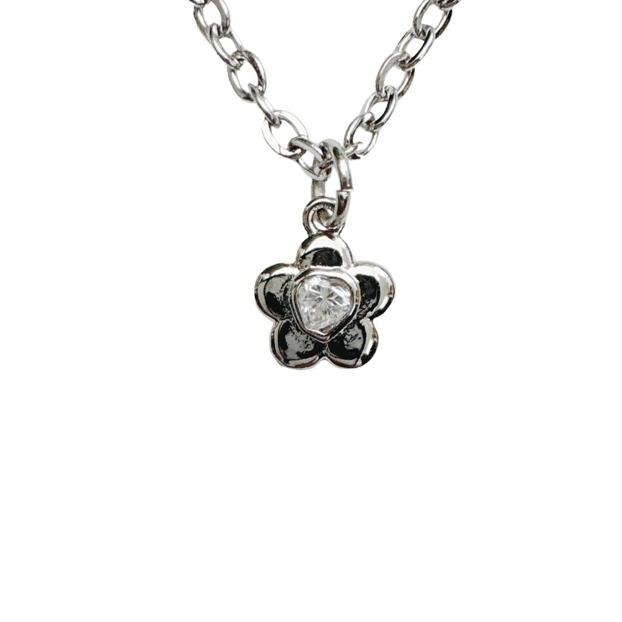 Silver Rhinestone Flower Necklace