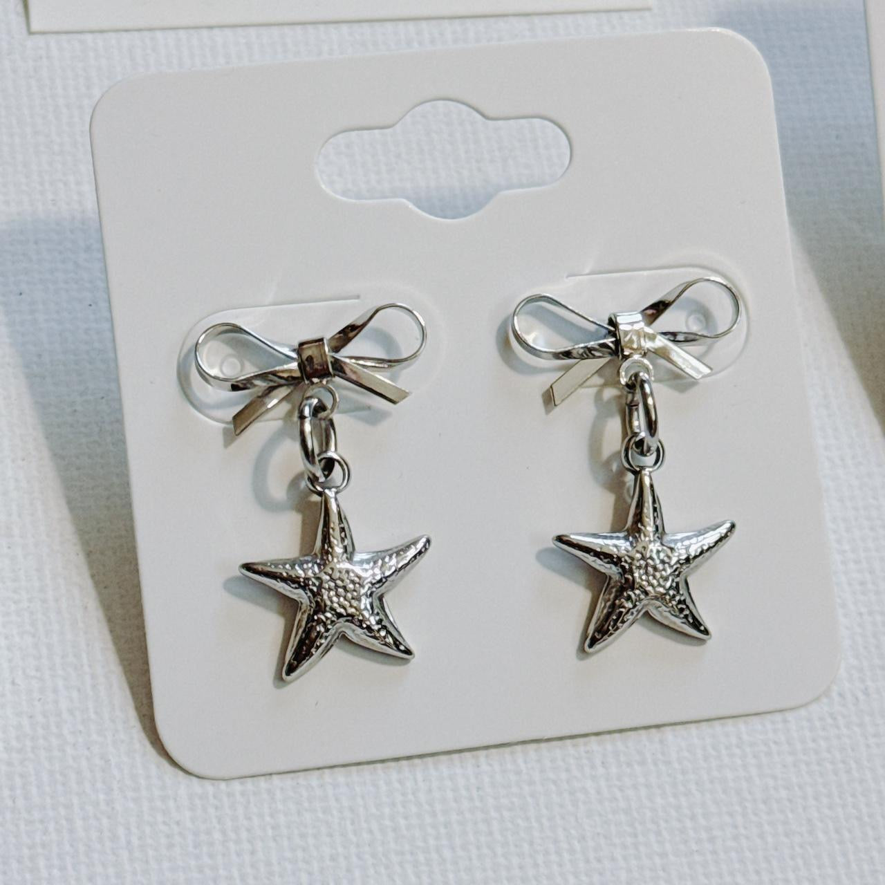 silver bow & starfish earrings