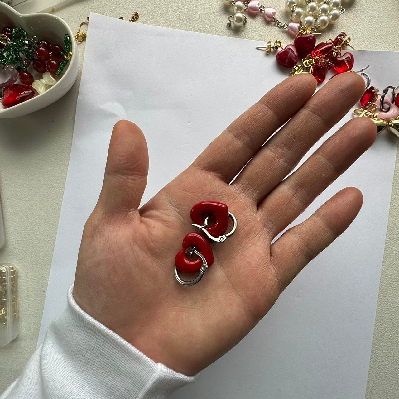 Red Puffy Heart Hoop Earrings