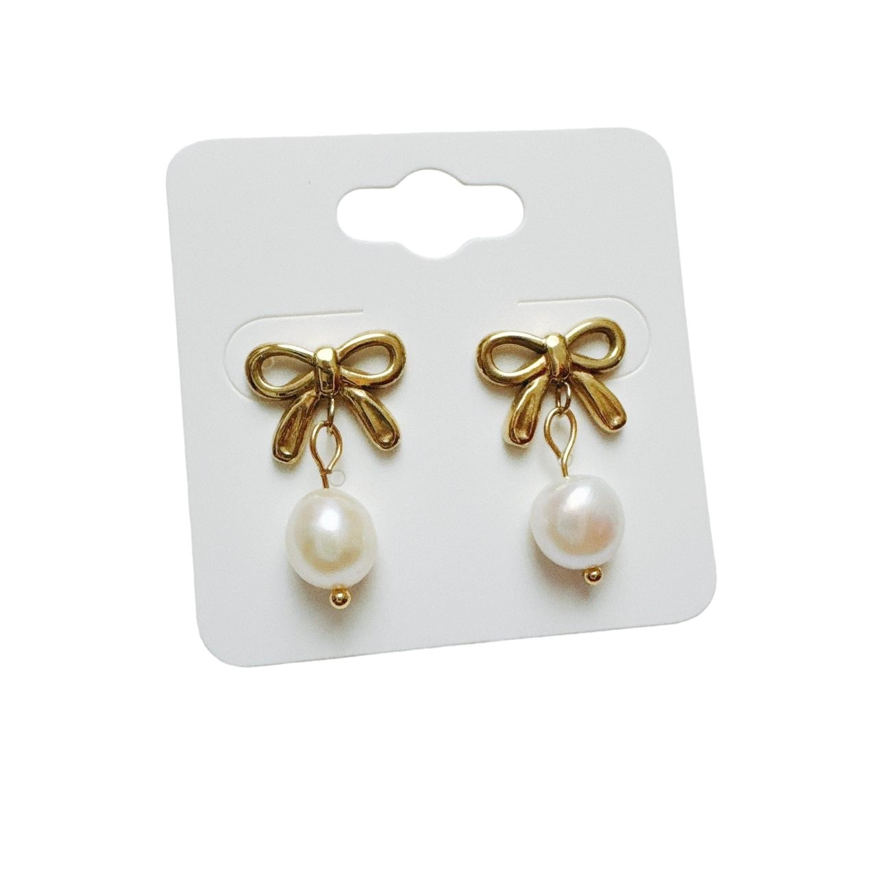 Gold Bow & Pearl Earrings