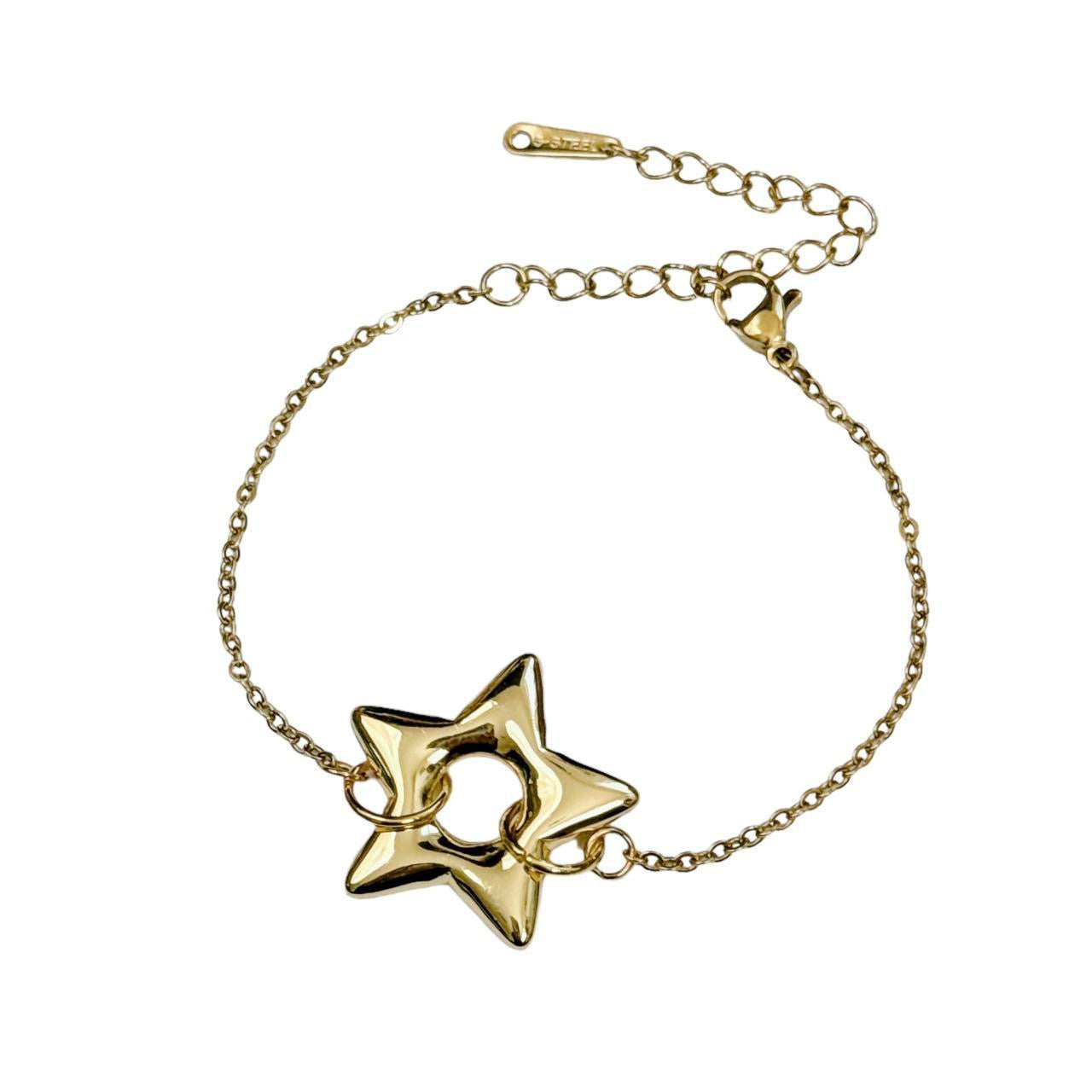 Gold Puffy Star Chain Bracelet