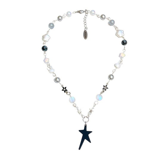 Black Asymmetrical Star Beaded Necklace