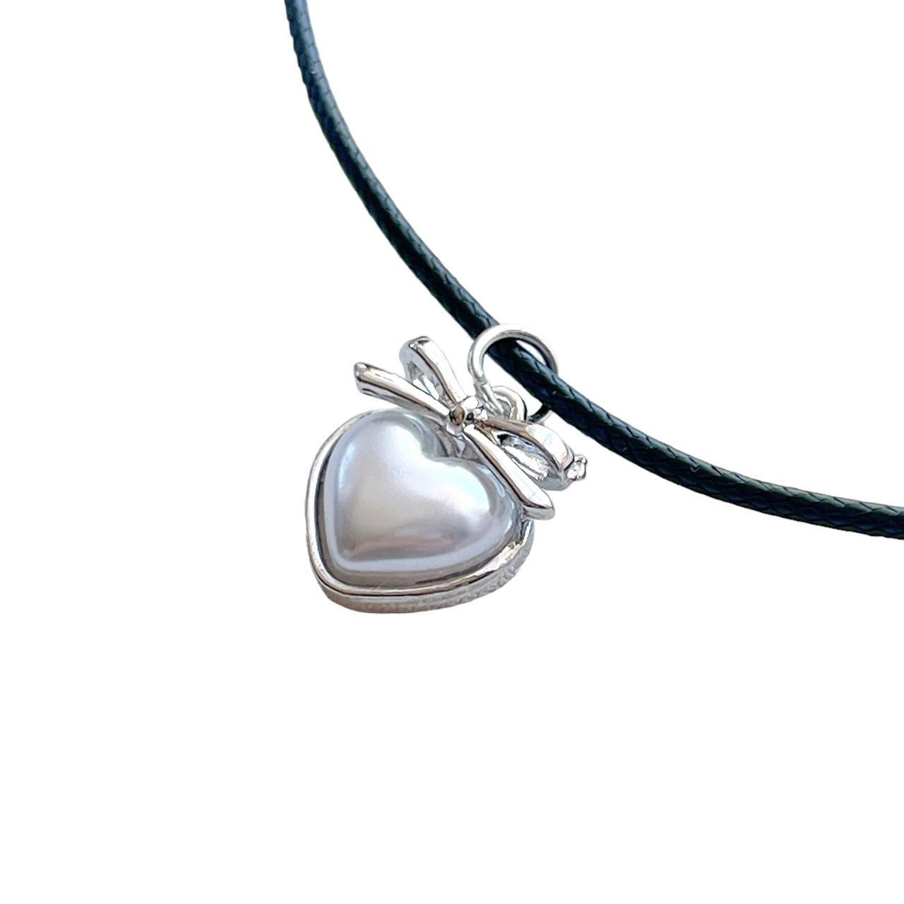 Pearl Bow Heart Cord Necklace