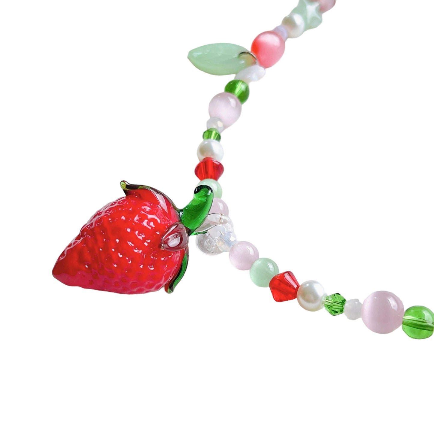 Glass Strawberry Beaded Necklace