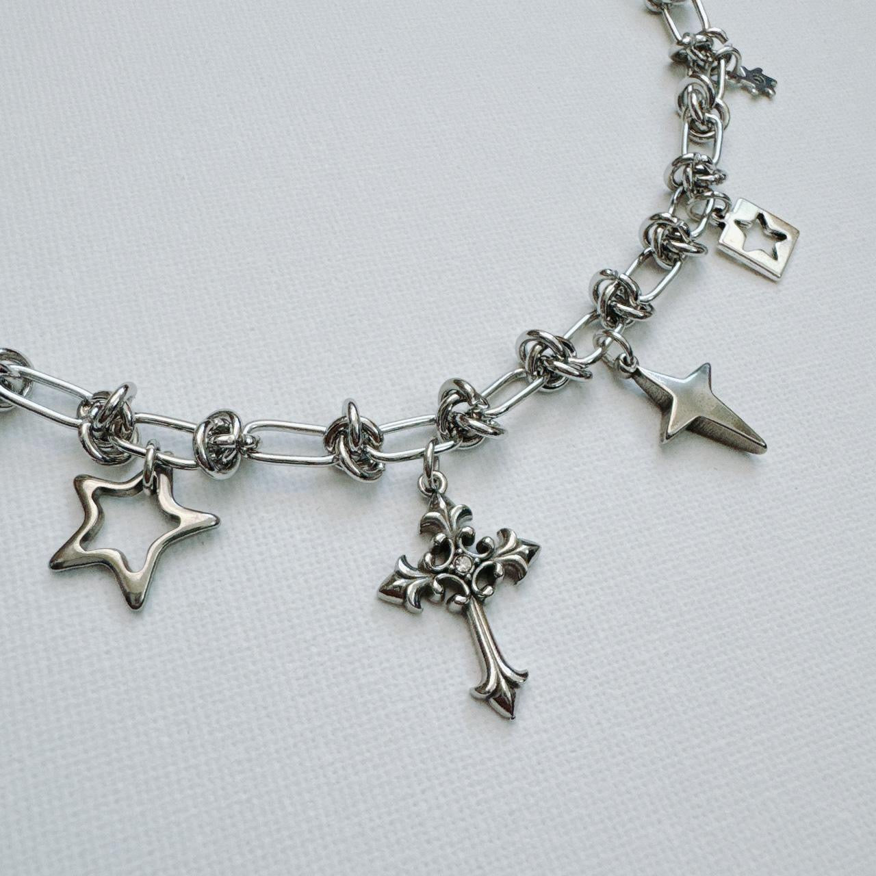 silver chain mail charm necklace - cross