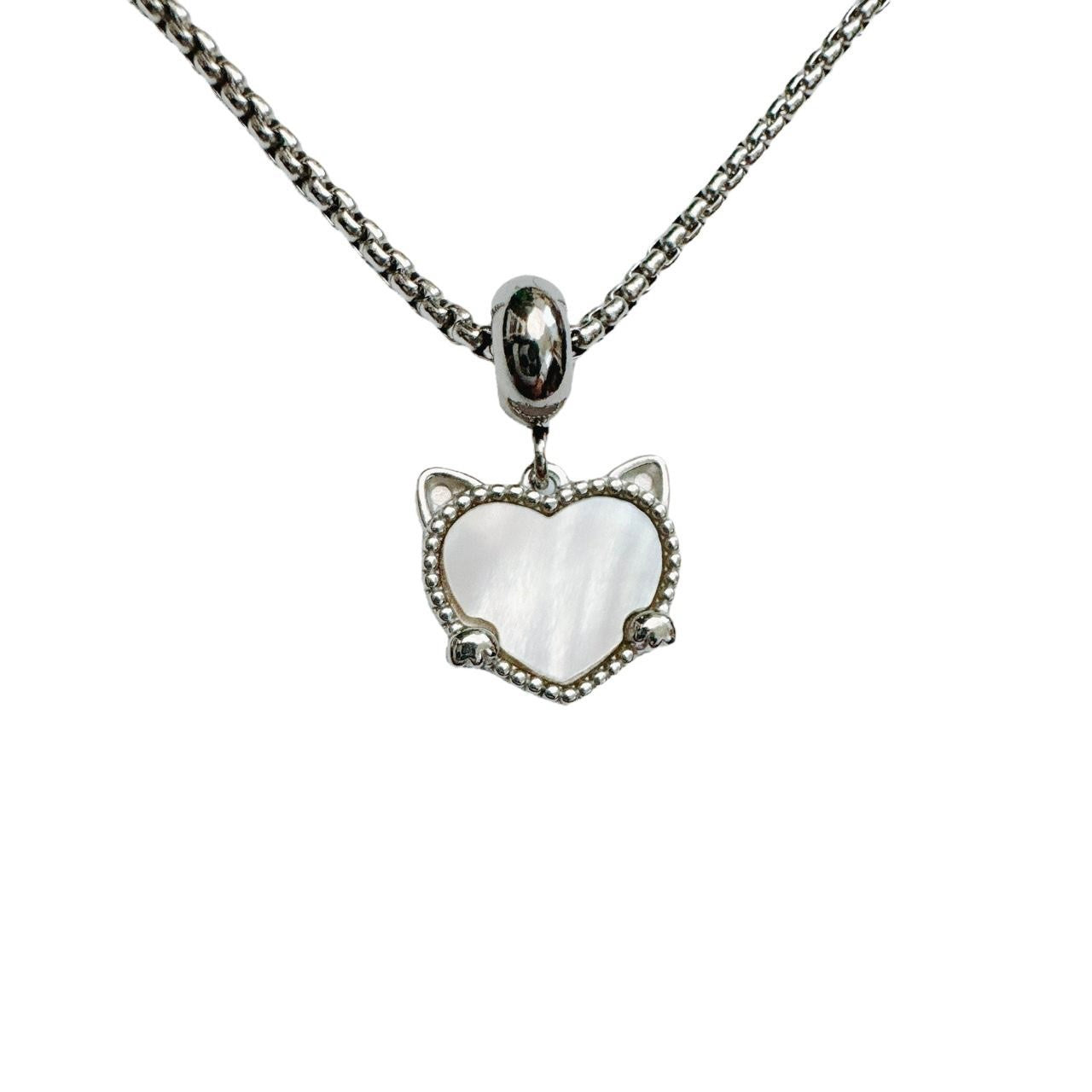 Silver Cat Shell Heart Necklace