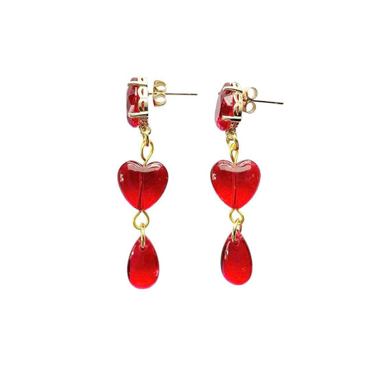 Dripping Red Glass Heart Earrings