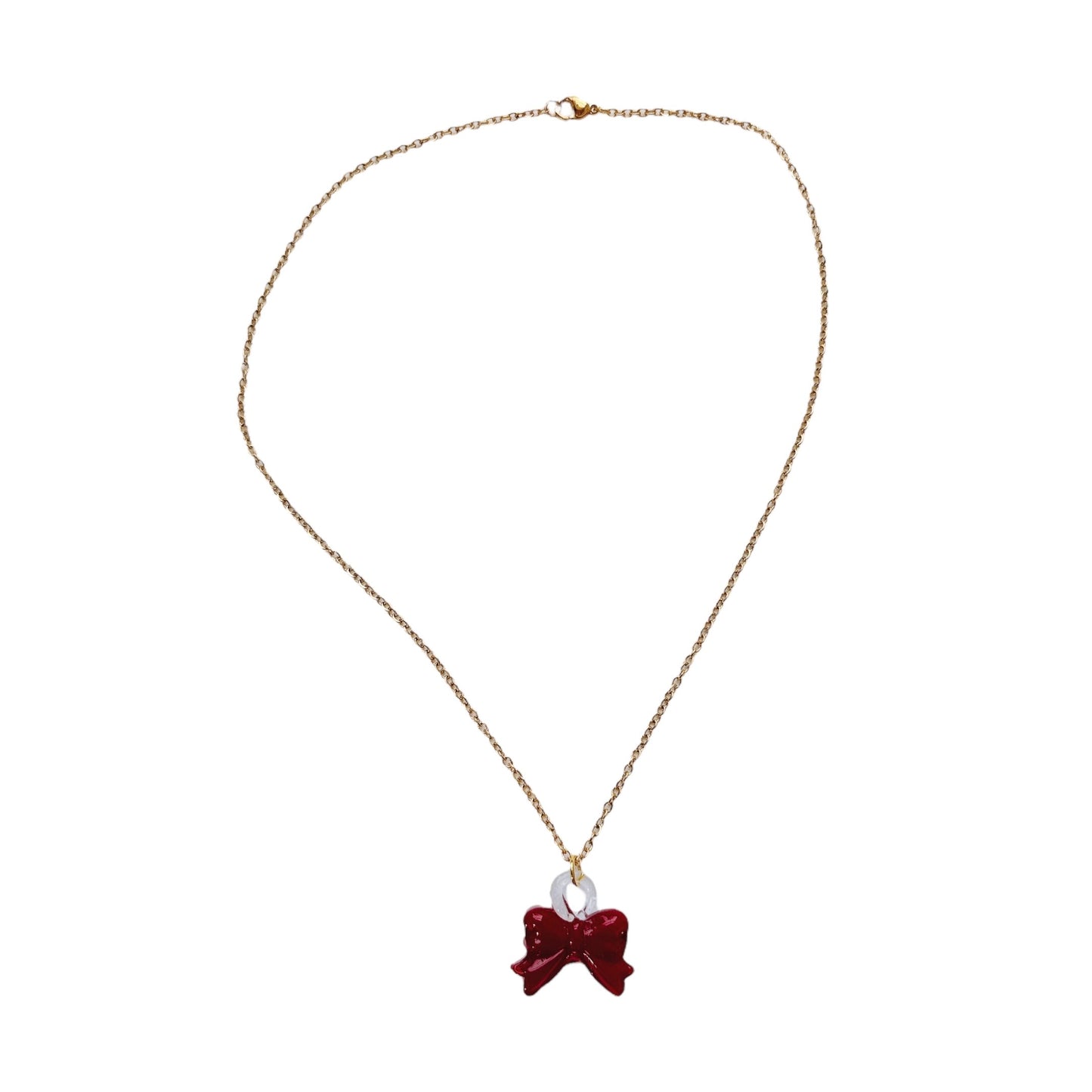 Gold Red Glass Bow Necklace