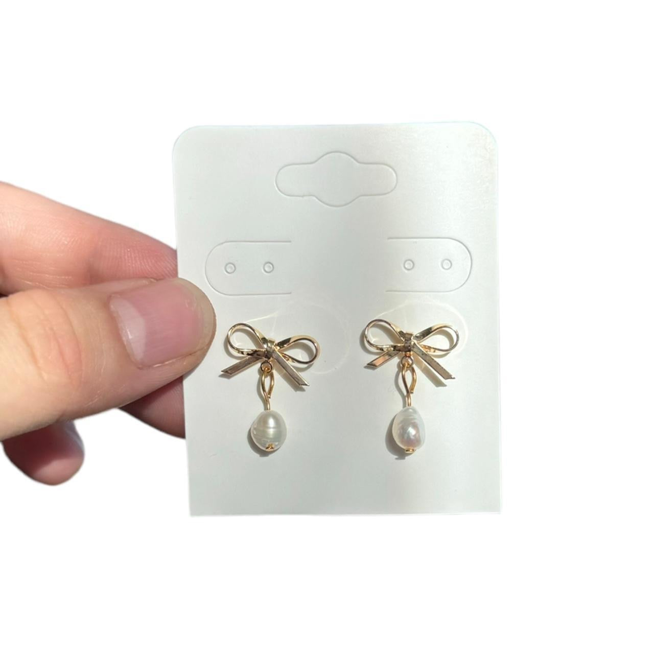 Gold Bow & Pearl Earrings