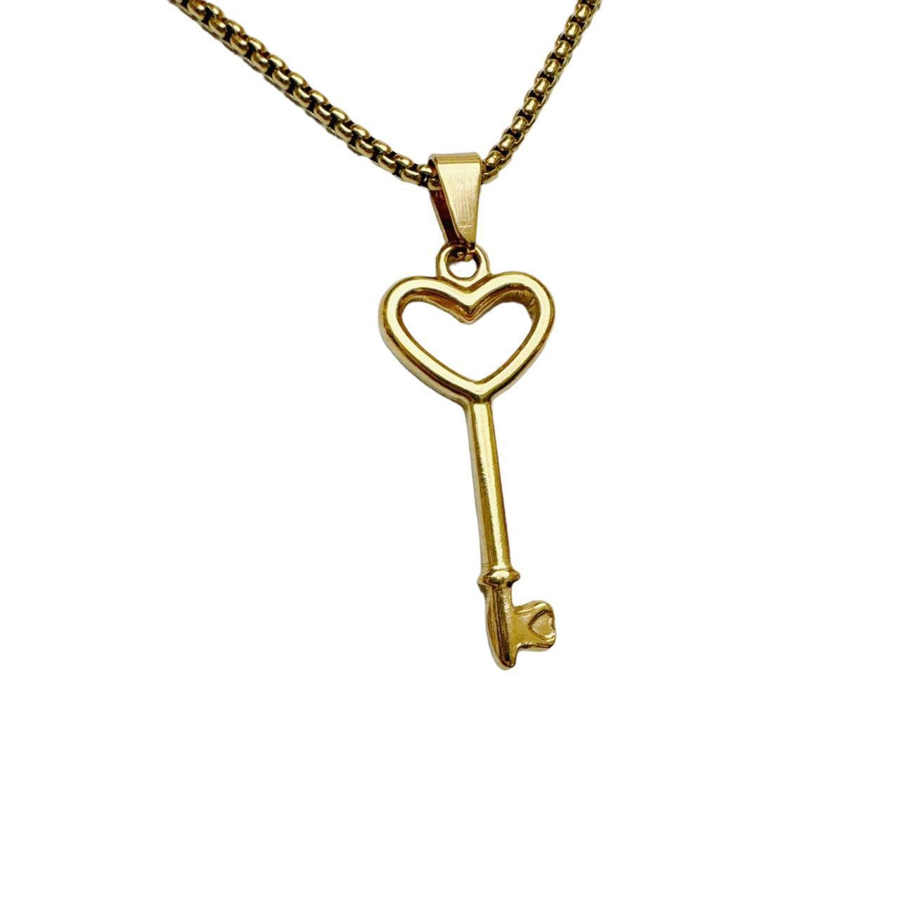 Gold Heart Key Necklace