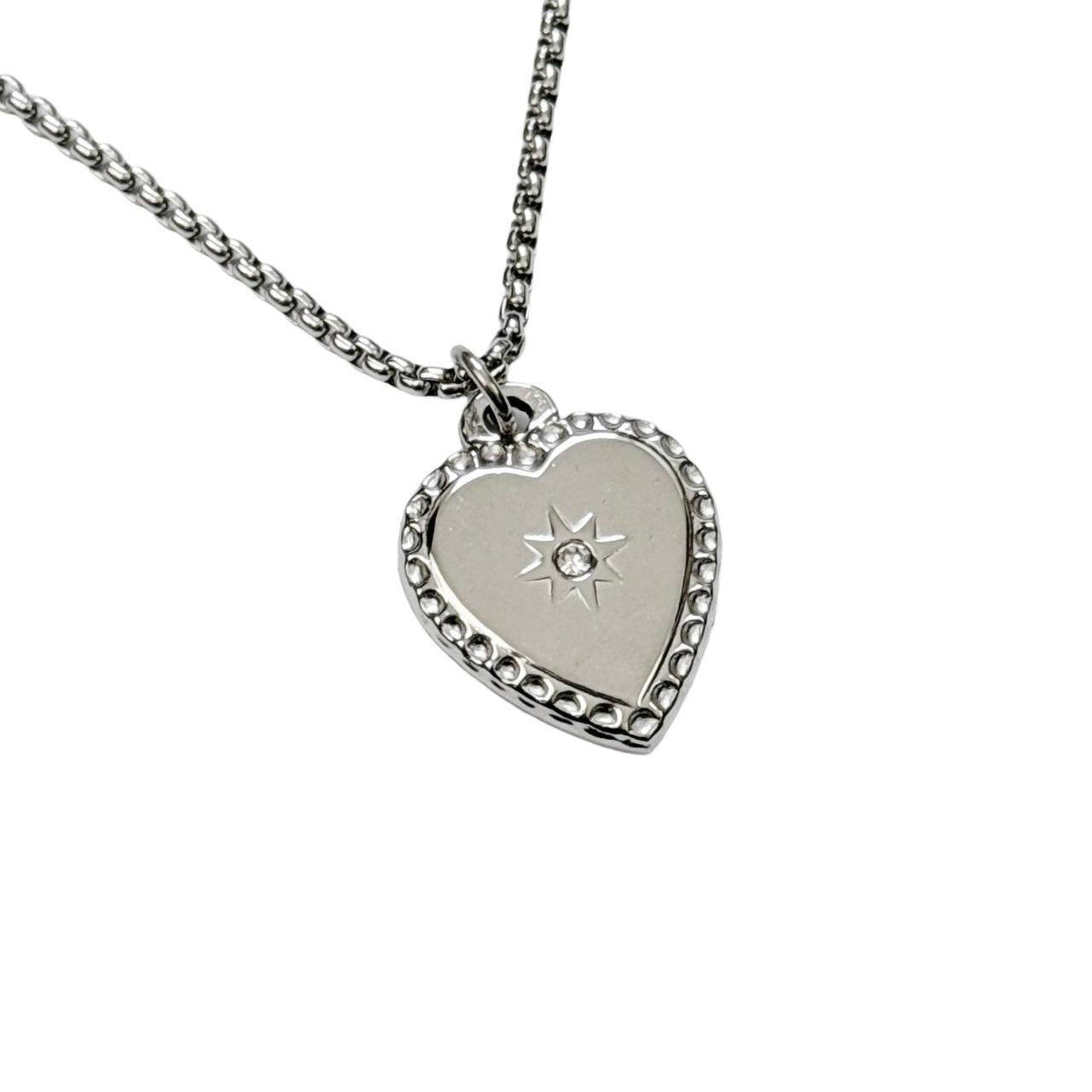 Silver Rhinestone Heart Necklace