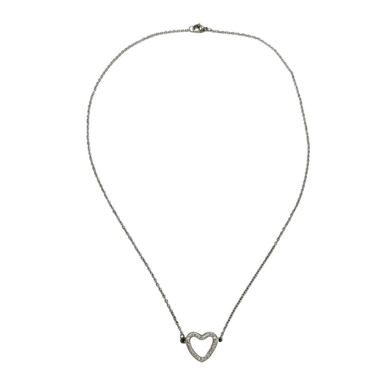 silver hollow rhinestone heart necklace